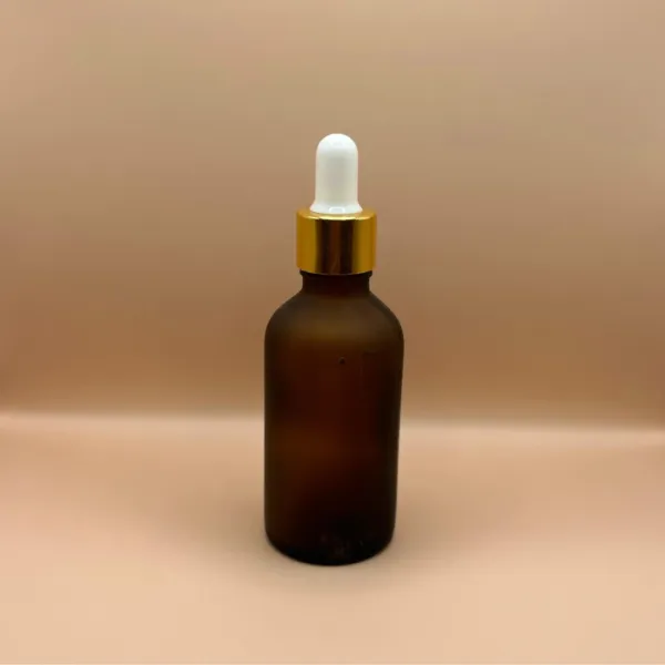 30ML Glass Bottle Amber Frosted With White With Golden Dropper for personal care packaging