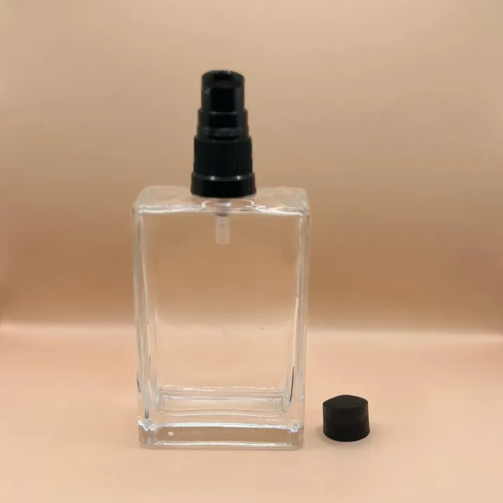 Glass Bottle 100ML Flat Glass Bottle With 18MM Oil Pump for personal care packaging