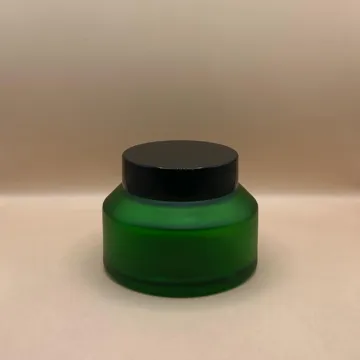 100GM Glass Jar Slant Shoulder Round Frosted Green – Premium Cosmetic Packaging