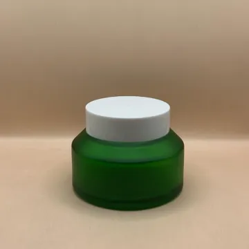 100GM Glass Jar Slant Shoulder Round Frosted Green – Premium Cosmetic Packaging