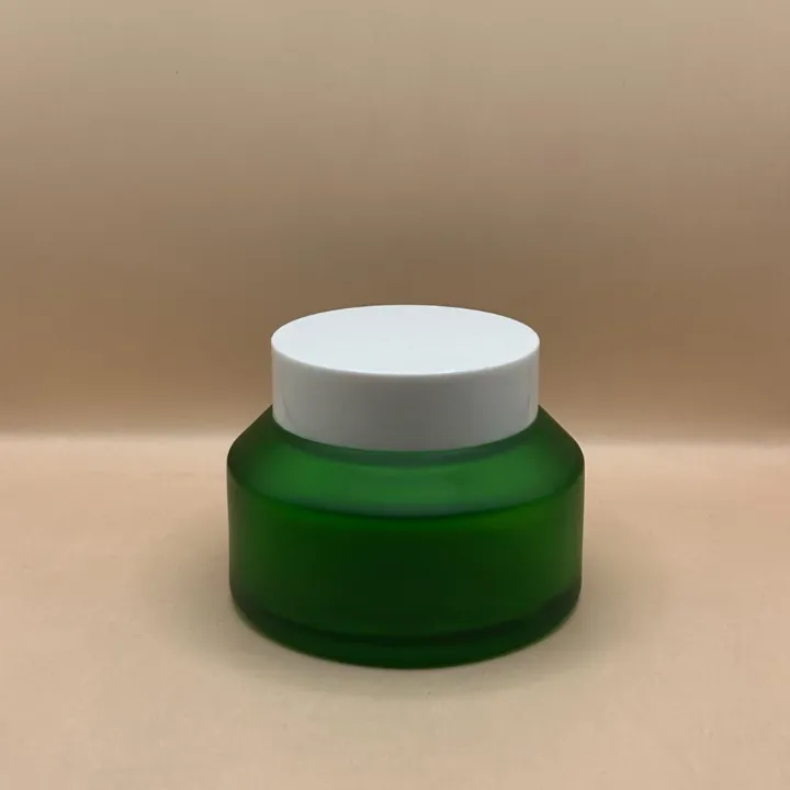 100GM Glass Jar Slant Shoulder Round Frosted Green – Premium Cosmetic Packaging