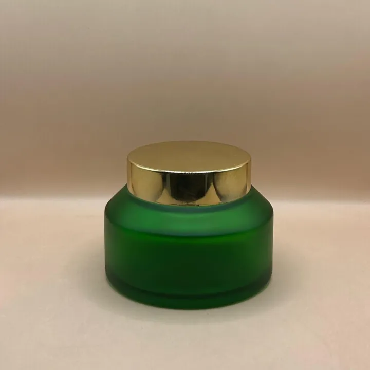 100GM Glass Jar Slant Shoulder Round Frosted Green – Premium Cosmetic Packaging