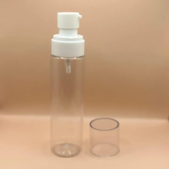 Pet Bottle 100ML Pet Sleek Clear Bottle With Plum lotion White for personal care packaging