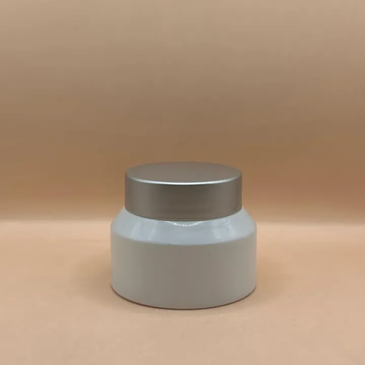 30GM Slant Shoulder Glass Jar with Matt Silver Cap | Premium Cosmetic Packaging