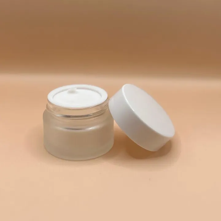 Glass Jar 15GM Glass Jar Frosted With White Cap for cosmetic packaging