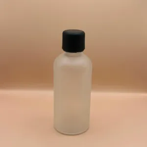 100ML Glass Round Bottle Frosted Pilfer Proof Cap Black Smooth With Plug for personal care packaging