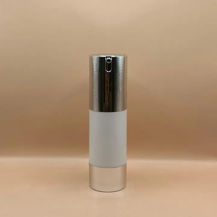 30ML & 50ML Airless Clinic Bottle - Shiny Silver with Opaque White for Skincare & Cosmetic Packaging