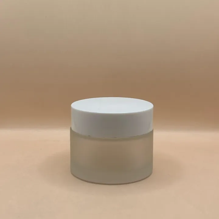 50GM Glass Frosted Jar with white cap - Premium Cosmetic Packaging for Creams & Lotions