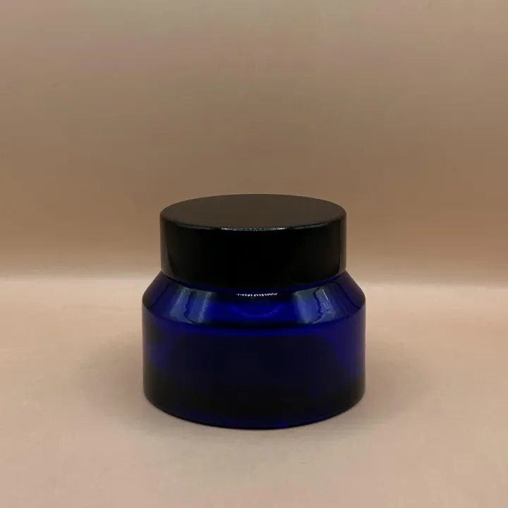 50GM Slant Shoulder Glass Jar Blue – Premium Cosmetic Packaging for Skincare, Creams, and More