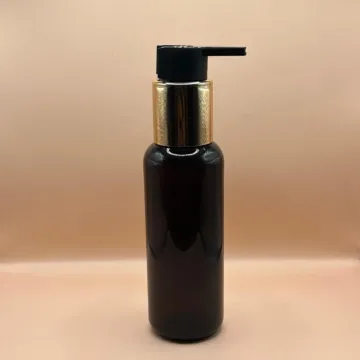 100ML PET PG Amber Bottle with 24/410 Long Beak Pump - Black with Golden | Cosmetic Packaging
