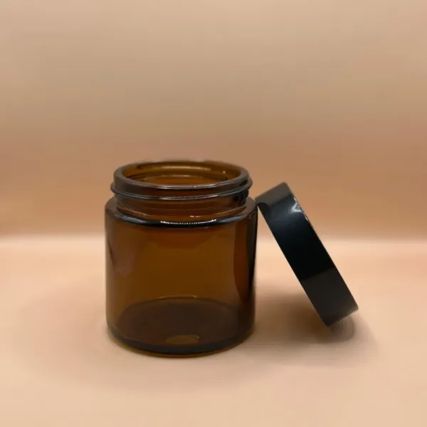 100GM Glass Jar Amber With Black Cap for cosmetic packaging