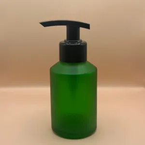 100ML Slant Shoulder Bottle Frosted Green for skincare packaging