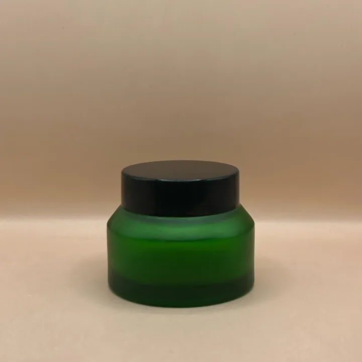 50GM Slant Shoulder Glass Jar Frosted Green - Premium Skincare Packaging