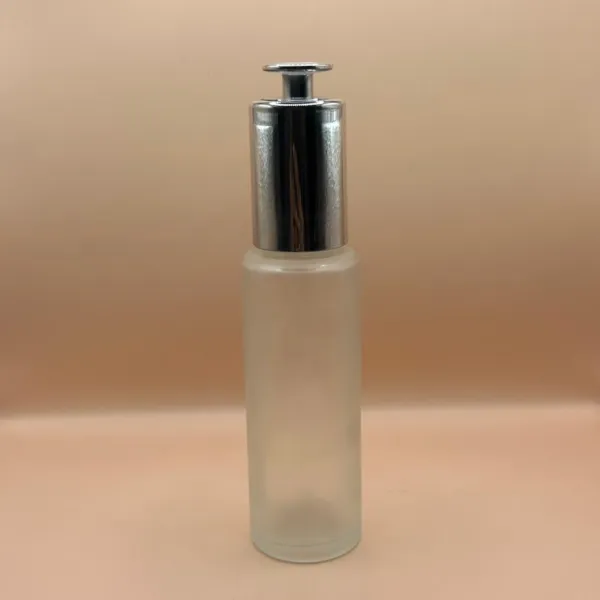 50ML Glass Cylindrical Frosted Bottle for cosmetic packaging