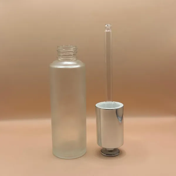 50ML Glass Cylindrical Frosted Bottle for cosmetic packaging