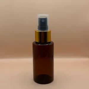 60ML PET PLU Bottle Amber with 24/410 Mist Pump Black with Golden for skincare packaging