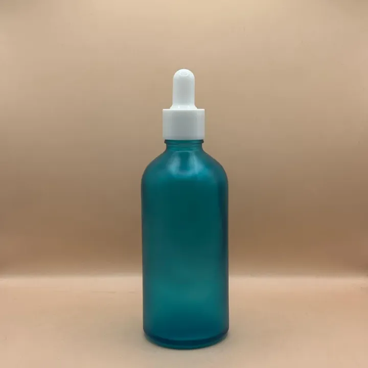 100ML Glass Round Dropper Bottle Frosted Blue with 18MM Dropper – Ideal for Serums, Oils, and Skincare Products