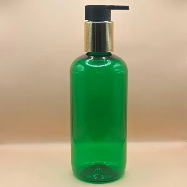 300ML PET Boston Bottle TR Green with 24/410 Long Beak Pump Black with Golden | Ideal for Personal Care Packaging