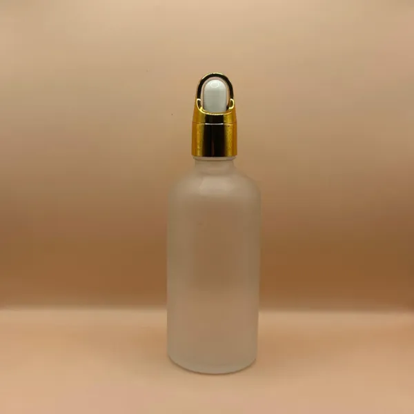 100ML Glass Bottle Round Frosted with 18MM Basket Dropper for skincare packaging