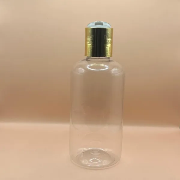 200ML PET Boston Clear Bottle with Disc-Top Cap with Golden Coating | Ideal for Lotions & Shampoos