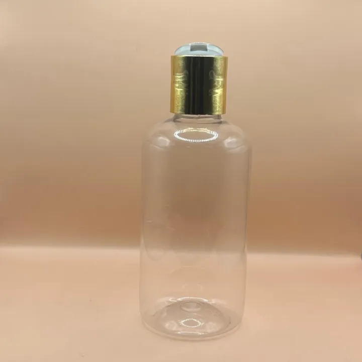 Pet Bottle 200ML PET Boston Clear Bottle with Disc-Top Cap with Golden Coating | Ideal for Lotions & Shampoos