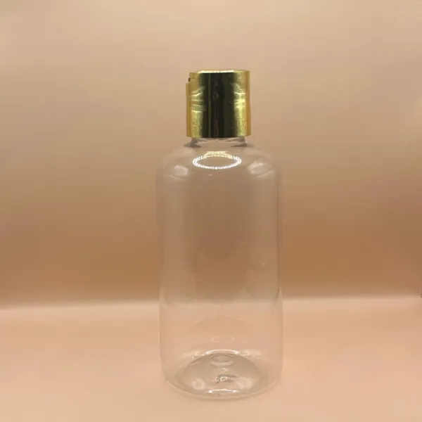 200ML PET Boston Clear Bottle with Disc-Top Cap with Golden Coating | Ideal for Lotions & Shampoos