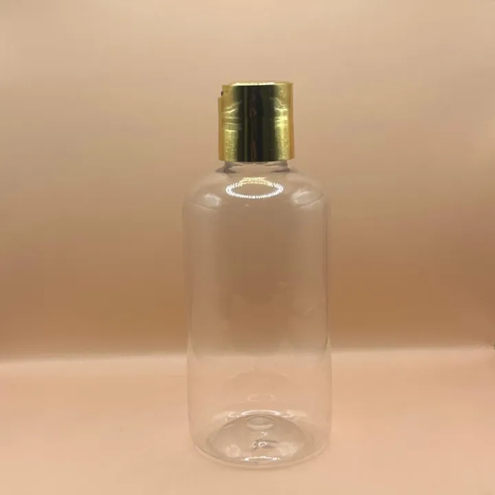 Pet Bottle 200ML PET Boston Clear Bottle with Disc-Top Cap with Golden Coating | Ideal for Lotions & Shampoos