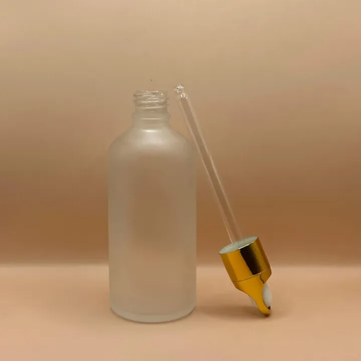 Glass Bottle 100ML Glass Bottle Round Frosted with 18MM Basket Dropper for skincare packaging