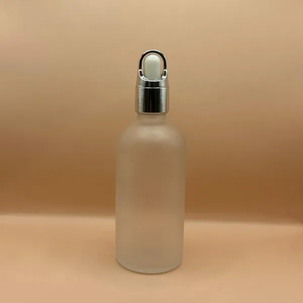 100ML Glass Bottle Round Frosted with 18MM Basket Dropper for skincare packaging