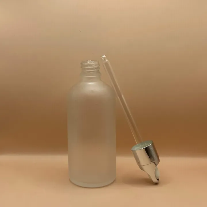 Glass Bottle 100ML Glass Bottle Round Frosted with 18MM Basket Dropper for skincare packaging