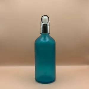 100ML Glass Round Dropper Bottle Frosted Blue with Basket Dropper - Premium Skincare Packaging