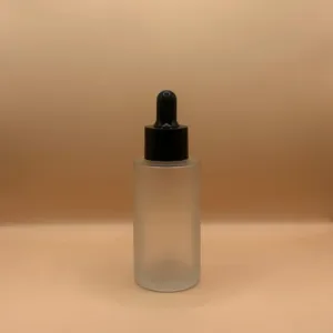 50ML Glass Flat Shoulder Bottle Frosted with 20MM Dropper Black - Ideal for Serums & Essential Oils