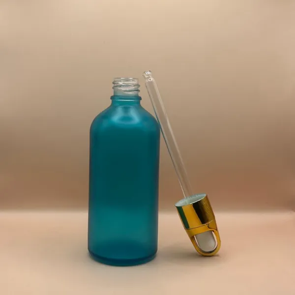 100ML Glass Round Dropper Bottle Frosted Blue with Basket Dropper - Premium Skincare Packaging