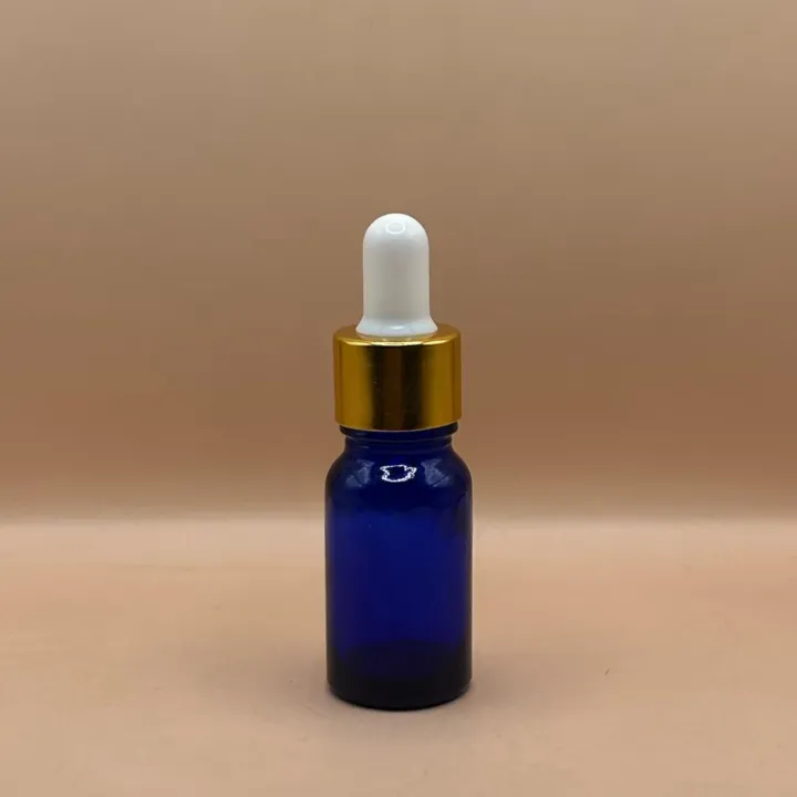 10ML Glass Bottle Blue with 18MM Dropper with Metalized Ring | Essential Oil Serum Tincture Bottle