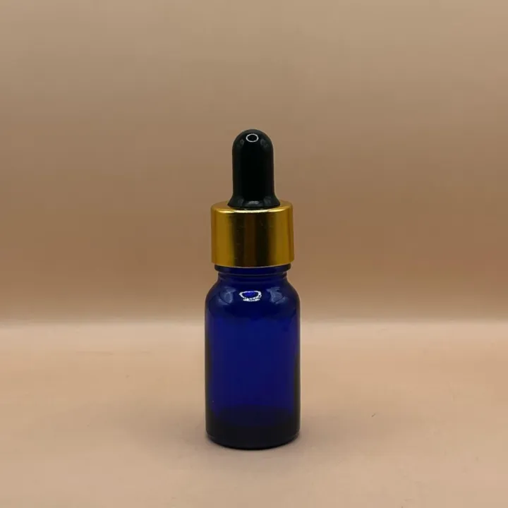 10ML Glass Bottle Blue with 18MM Dropper with Metalized Ring | Essential Oil Serum Tincture Bottle