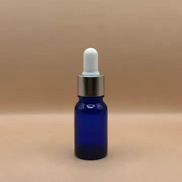 10ML Glass Bottle Blue with 18MM Dropper with Metalized Ring | Essential Oil Serum Tincture Bottle