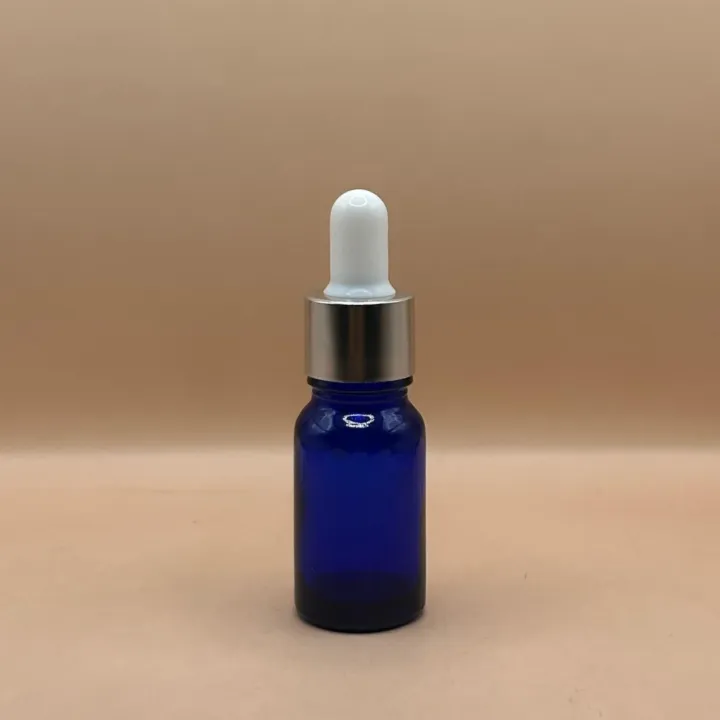 10ML Glass Bottle Blue with 18MM Dropper with Metalized Ring | Essential Oil Serum Tincture Bottle