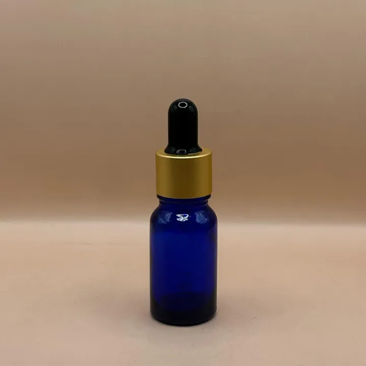 10ML Glass Bottle Blue with 18MM Dropper with Metalized Ring | Essential Oil Serum Tincture Bottle