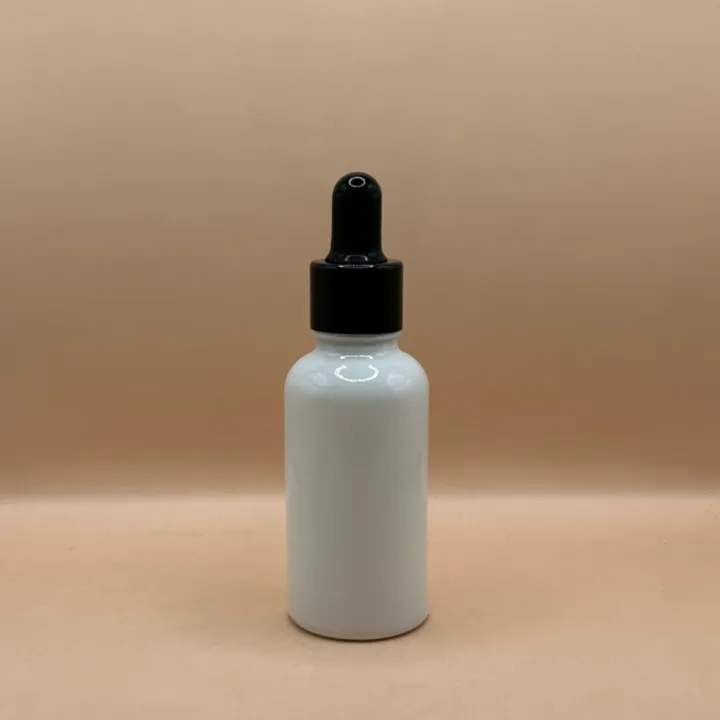30ML Round Glass Bottle White 18MM Dropper | Essential Oil Serum Packaging