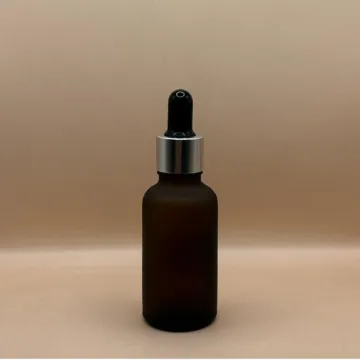 30ML Round Glass Bottle Frosted Amber 18MM Dropper with Metalized Ring | Serum Essential Oil Bottle