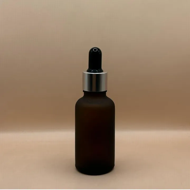 30ML Round Glass Bottle Frosted Amber 18MM Dropper with Metalized Ring | Serum Essential Oil Bottle