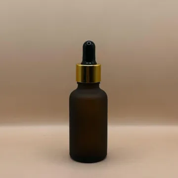 30ML Round Glass Bottle Frosted Amber 18MM Dropper with Metalized Ring | Serum Essential Oil Bottle