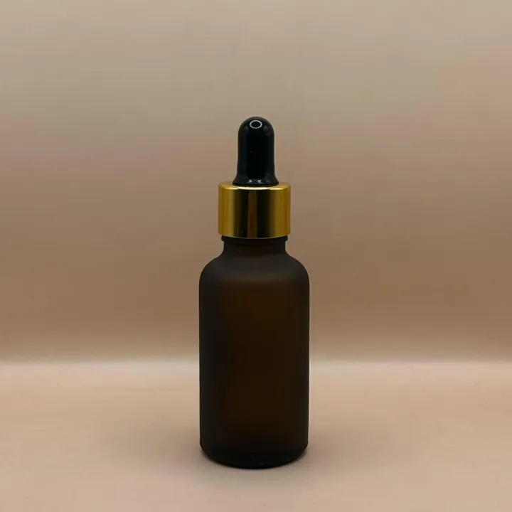 30ML Round Glass Bottle Frosted Amber 18MM Dropper with Metalized Ring | Serum Essential Oil Bottle
