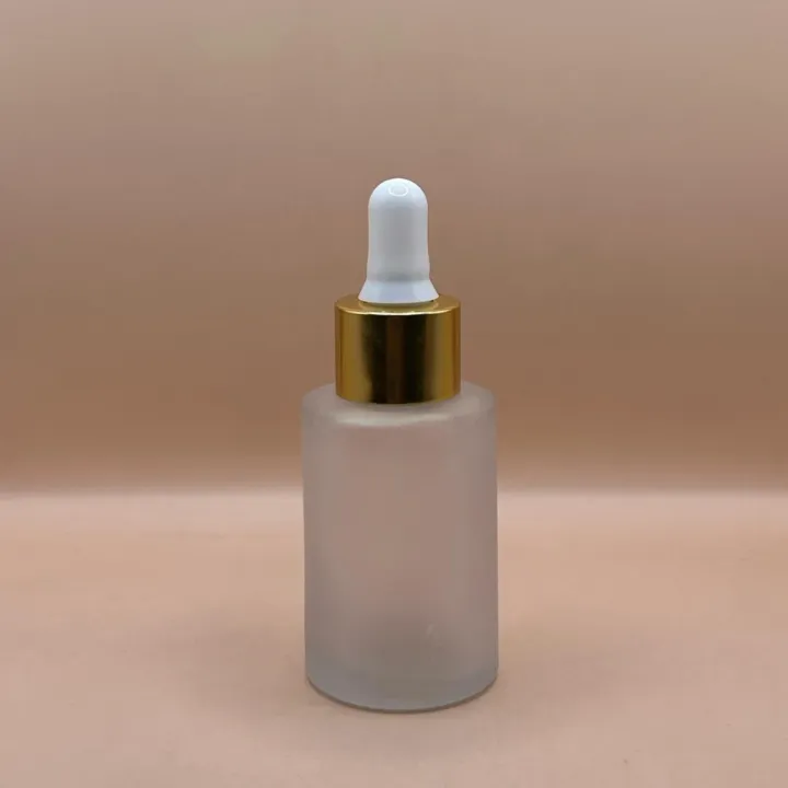 30ML Glass Flat Shoulder Bottle 20MM Dropper with Metalized Ring | Serum Essential Oil Bottle