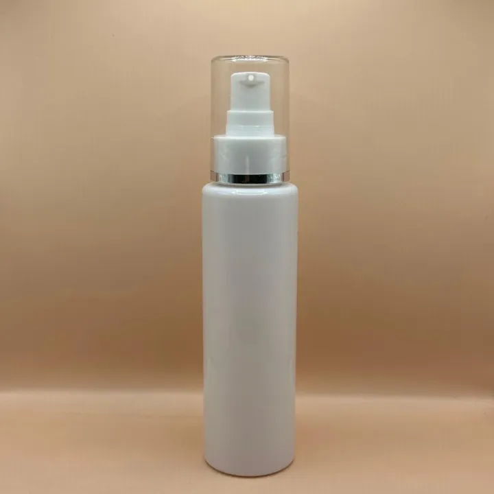 100ML PET Sleek Bottle With 24/410 AS Lotion Pump With Silver Lining | Premium Skincare Packaging