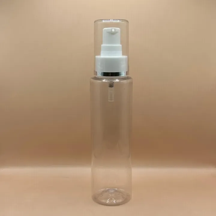 100ML PET Sleek Bottle With 24/410 AS Lotion Pump With Silver Lining | Premium Skincare Packaging