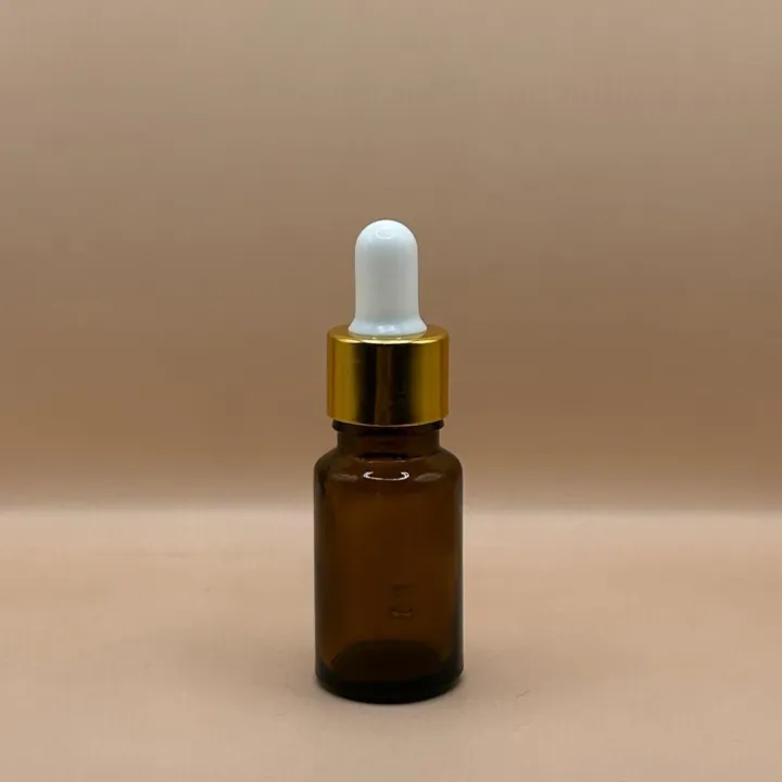 10ML Glass Bottle Amber with 18MM Dropper with Metalized Ring | Essential Oil Serum Bottle