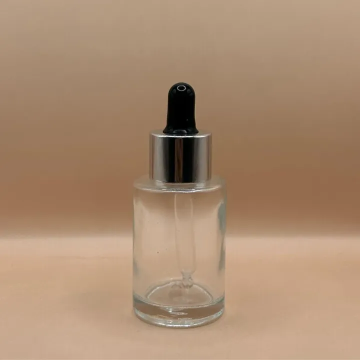30ML Glass Flat Shoulder Bottle 20MM Dropper with Metalized Ring | Serum Essential Oil Bottle