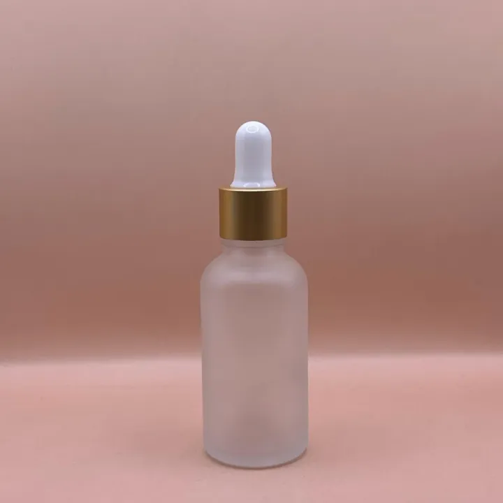 30ML Round Glass Bottle Frosted 18MM Dropper with Metalized Ring | Serum Essential Oil Bottle