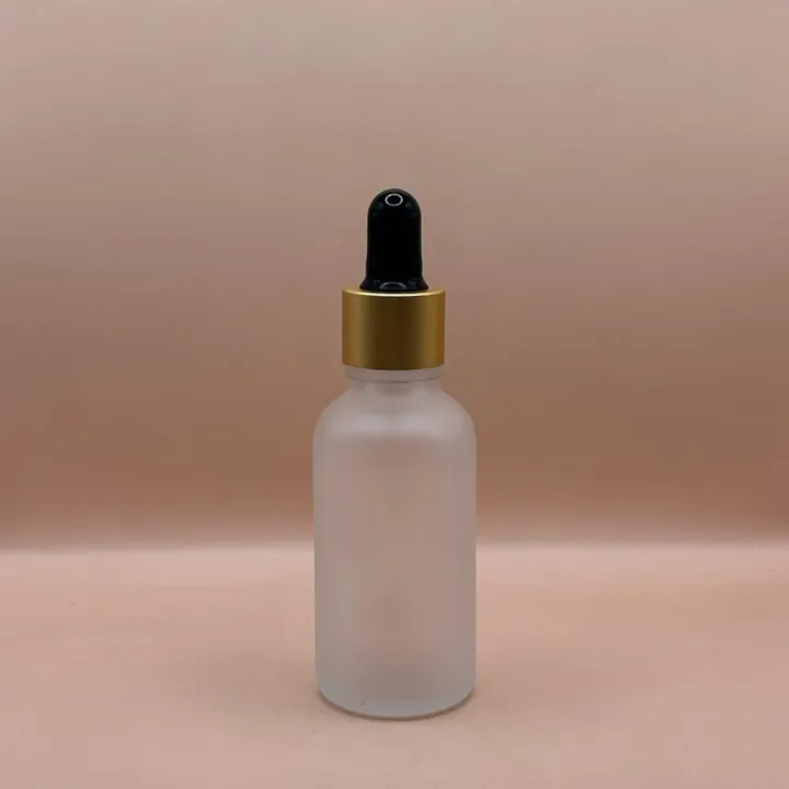 30ML Round Glass Bottle Frosted 18MM Dropper with Metalized Ring | Serum Essential Oil Bottle